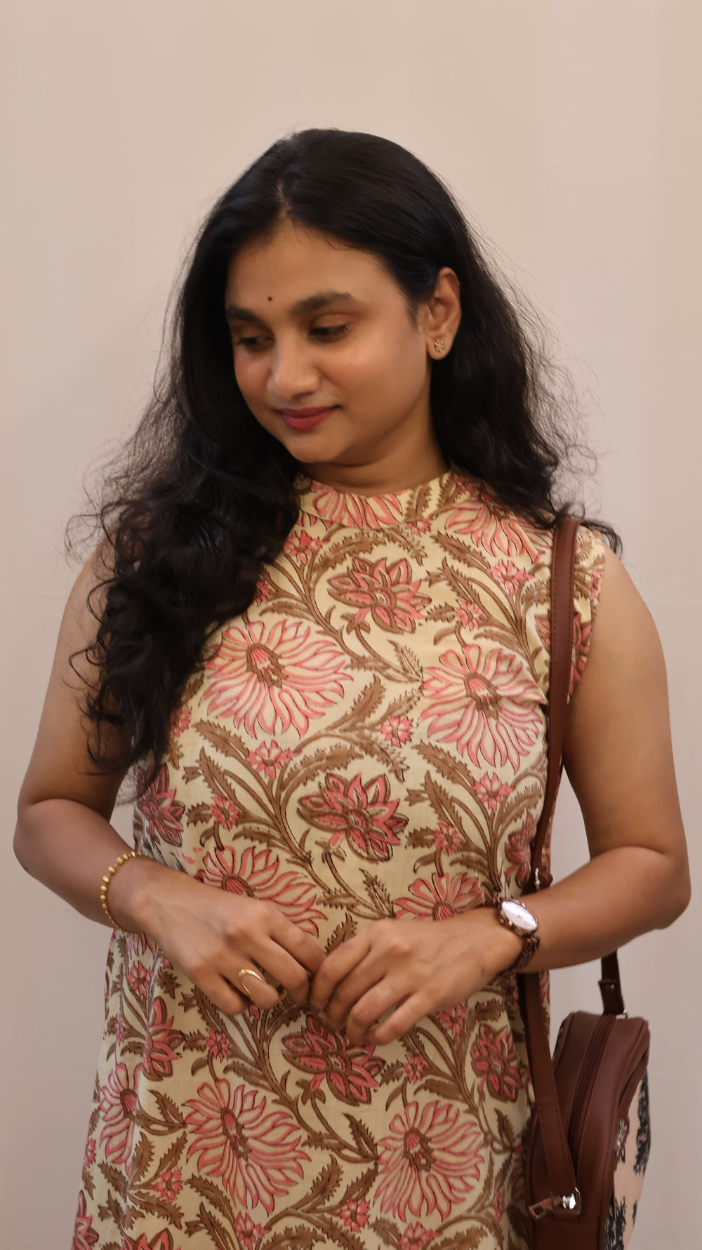 Sanganeri Floral Print Cotton A-Line Dress – Sleeveless