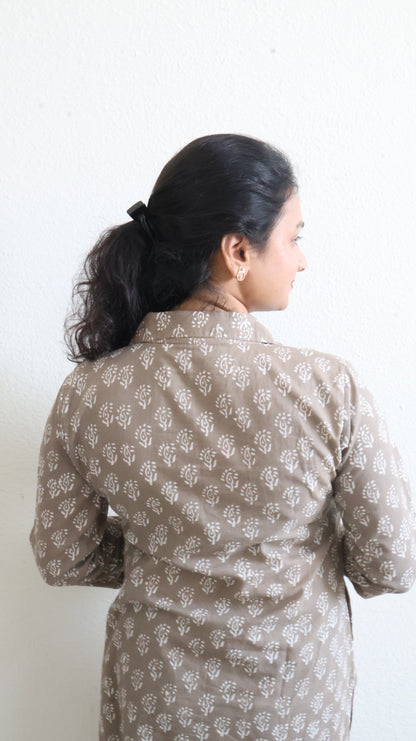 Ethnic Wear Olive Sanganeri Hand Block Print Cotton Kurta – Straight Fit Collared-BHARATIYA ETHONICS KURTA