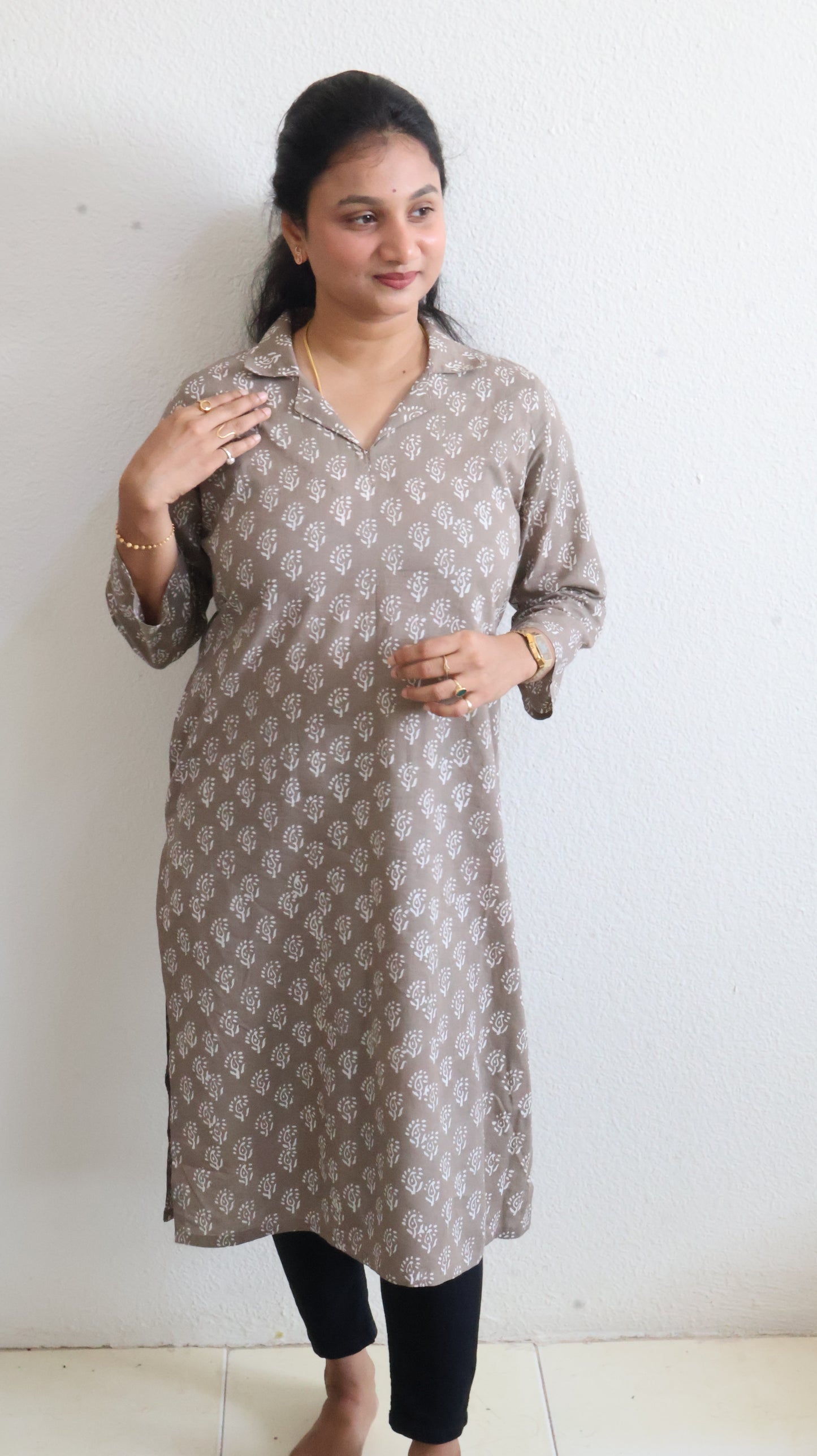 Ethnic Wear Olive Sanganeri Hand Block Print Cotton Kurta – Straight Fit Collared-BHARATIYA ETHONICS KURTA